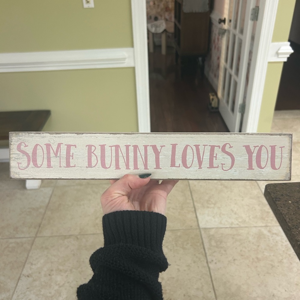 Rustic "Some Bunny Loves You" Pink Wooden Sign - Home Accents Decor
